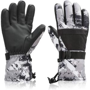 BOSONER Ski Snowboard Gloves, Waterproof Winter Warm Gloves, Cold Weather Touchscreen Snow Gloves for Mens, Womens, Kids Skiing,Snowboarding (M(Fit Women and Boys 11-14 years), Gray)