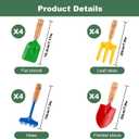 16 Pcs Gardening Tools Metal Garden Beach Sandbox Digging Including Shovel, Rake, Fork and Trowel, Garden Beach Sand Tools with Wooden Handle Hoe for Gift Outdoor Gardening