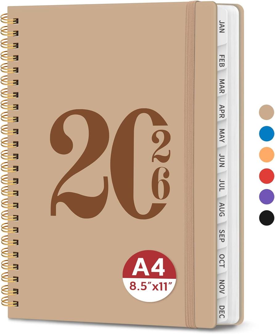 2026 Planner, Weekly and Monthly Calender Planner, Jan 2026 to Dec 2026, Hardcover 2026 Calendar Book with Tabs & Inner Pocket, Office Home School Supplies for Women & Men - A4 (8.5" x 11"), Oat Brown
