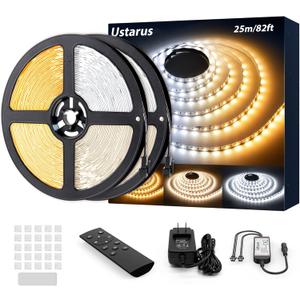 White LED Strip Lights 82ft 24V Dimmable 3000K-6000K LED Tape Rope Light with Remote Flexible 2835 LED Ribbon for Kitchen Under Cabinet Mirror Room Indoor Home Daylight Warm White