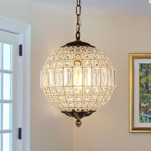 Antique Crystal Globe Chandelier, 11.8" Vintage Small Sphere Chandelier Crystal Pendant Light Fixture for Foyer Dining Room Kitchen Island Bronze, 11.8"w X 15.9"h