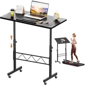 COMHOMA Standing Desk Adjustable Height & Tiltable Tabletop, Portable Stand Up Desk for Laptop, Mobile Folding Desk for Home Office Work and Walking Pad Treadmill, Height 30.7"-46.4", Black