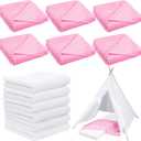 8 Pieces Sleepover Party Supplies Include Soft Throw Blankets and Mattress Sheet(Sheet Only) Pad Covers for Spa Sleepover Slumber Birthday Party Favors (White and Pink)