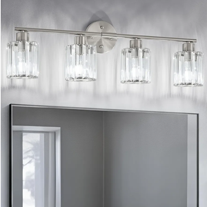 Kvhiiw Crystal Bathroom Light Fixtures, Bathroom Lighting Fixtures Over Mirror, Modern 4Light Brushed Nickel Vanity Lights for Mirror, Restroom, Kitchen(Ceramic E26 Socket,Bulbs Not Include)