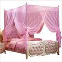 Nattey 4 Corners Princess Bed Curtain Canopy Canopies for Girls Boys Adults Bed Gift (Queen, Pink)