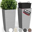 Mueller M-Resin Heavy Duty Tall Planters for Outdoor Plants, Indoor Grande Plant Pots, Boxes, Trees, Flower Pots, 2-Piece Set, 18”, Modern Design, Built-in Drainage, Front Porch Decor, Light Grey