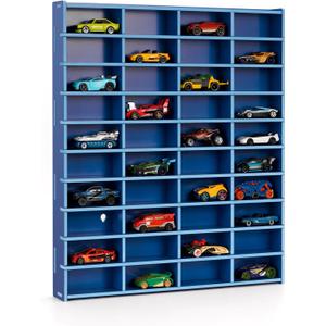 Toy Car Display Shelf, Holds 40 Diecast 1/64 Toy Cars, Wall Mount Model Car Storage Organize Case, Blue