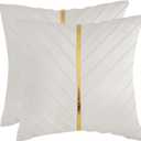 Tosleo Beige Velvet Throw Pillow Covers 20x20 inch Pack of 2 with Gold Leather Decorative Couch Pillow Cover Luxury Modern Pillowcases for Living Room Bedroom Sofa Cushion Bed