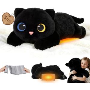 Mewaii Weighted Stuffed Animals with Microwavable Heating Pad - 5 lbs Adjustable, Heatable & Coolable Stuffed Animal for Realistic Hug, Removable Inner Pad, Plush Gifts for Kids (Black, 23 Inch)