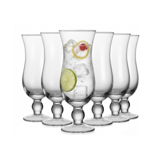 Hurricane Glassware Set of 6, Clear Glass Drinkware for Cocktails Smoothies Iced Tea Water, Premium Transparent Barware Serving Cups Home Kitchen Restaurant Use, Ideal for Parties Events Entertaining