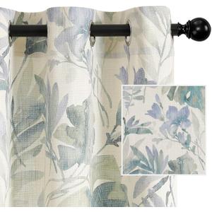 MYSKY HOME Sage Green Curtains 84 Inch Length Light Filtering Privacy Protect Drapes for Living Room Bedroom Flower Printing Window Treatment Grommet 2 Panels,Sage and Natural