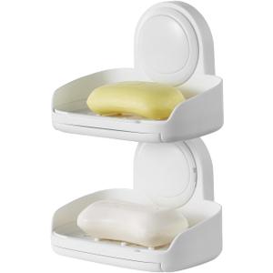 VEVOR Soap Holder for Shower, Double Layer with Suction Cup, Wall Mounted NO-Drilling, Strong Suction Bar Soap Sponge Holder, Self Draining Soap Saver, for Shower Bathroom Bathtub Kitchen, Removable