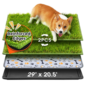 Hompet Dog Grass Pad with Tray Large, 29"x20.5", 2 Reusable Artificial Turf for Dogs Potty, Waterproof Non-Slip Washable Pee Pads, Quickly Absorbency Portable Dog Litter Box for Indoor/Outdoor Use