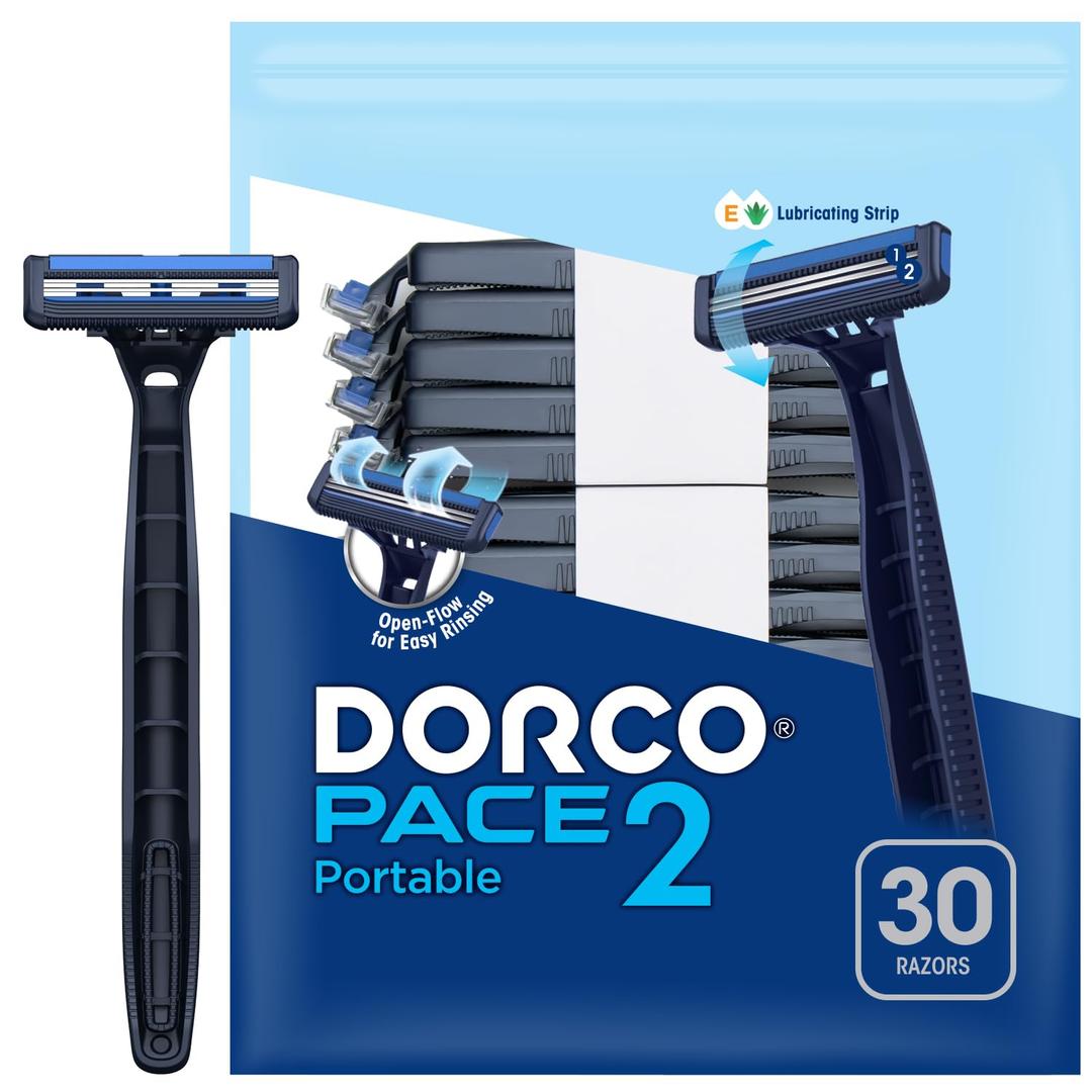 Dorco Pace 2 Disposable Razors for Men (20ct), 2 Blades Shaving Razor, Open-Flow for Easy Rinsing, Lubricating Strip for a Comfortable Shave, Ideal for Travel and Everyday Use