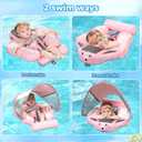 Mambobaby Non-Inflatable Baby Pool Float with Tail and Canopy UPF 50+ Sun Protection No Flip Over Infant Swim Float Skin-Friendly Mambo Float Swim Trainer Solid Baby Swimming Ring
