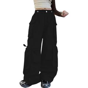 SANGTREE Kids Girls' Vintage Multi-Pocket Cargo Pants Solid Color Streetwear, Black, 13-14 Years = Tag 170