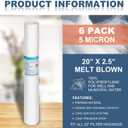 Membrane Solutions 5 Micron Sediment Water Filter Replacement Polypropylene Cartridge 20" x 2.5" for Whole House Filter System - 6 Pack