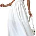 Milumia Women's Mock Neck Cut Out Dress Cap Sleeve Long Flowy Going Out Maxi Dresses with Pockets (Medium, White)