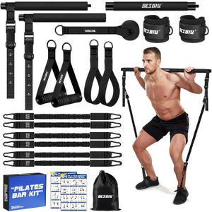 Pilates Bar Kit with Resistance Bands for Working Out, 210lbs Heavy Resistance Bands with Handles, Pilates Equipment with Resistance Band Bar for Men Women, at Home Gym Full Body Workout Equipment (Black)