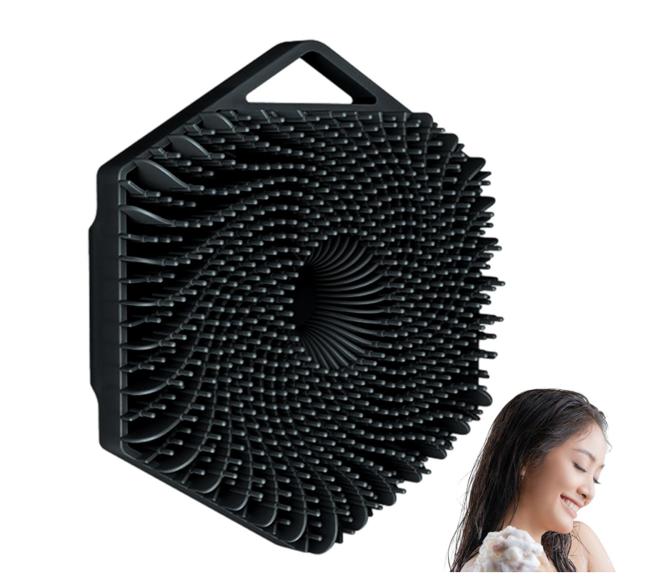 Shampoo brush-hexagon silicone scalp massager-silicone head massage and hair cleaning silicone-face scrubber for adults men children black