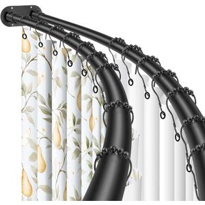 Double Curved Shower Curtain Rod 42 to 72 Inches Elegant Double Shower Curtain Rod Adjustable Wall Mounted Double Shower Curtain Pole for Bathroom (Black, 42 to 72")