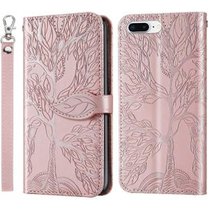 Wallet Case for iPhone 7 Plus/iPhone 8 Plus with Card Holder/Slot,PU Leather Flip Folio Shell [Magnetic Closure][Wrist Strap][Kickstand] Shockproof Cover Fit iPhone 7 Plus / 8 PlusRose Gold