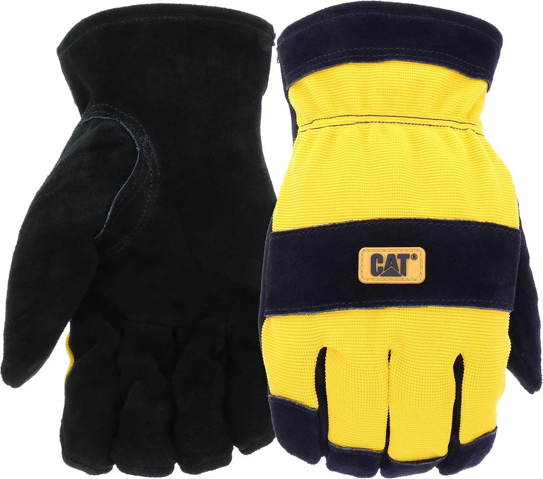Cat Men's Split Leather Thermal Lined Winter Work Gloves, Cold weather Protection, Abrasion Resistant, Knuckle Backing, Yellow/Black, Large (CAT01222L)
