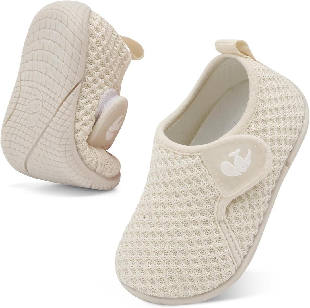FEETCITY Toddler Barefoot Shhoes Baby Walking Shoes Kids Slip On Shoe Boys Girls Sport Sneakers Lightweight Tennis Shoe Beige 14.3