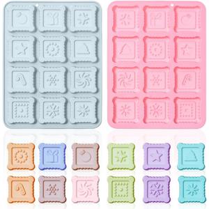 2 Pack Christmas Themed Silicone Cake Molds 12 Cavity 3D Xmas Square Cookies Biscuits Mould Tray DIY Baking Decorating Tools for Chocolate Candy Dessert Gummy Handmade Soap Clay