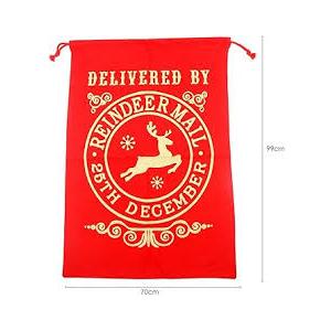 TRIXES Santa Sack Red - Xmas Reindeer Post Style Draw String Present Bag Sack - Gift Wrapping - Extra Large Capacity - 99cm x 70cm