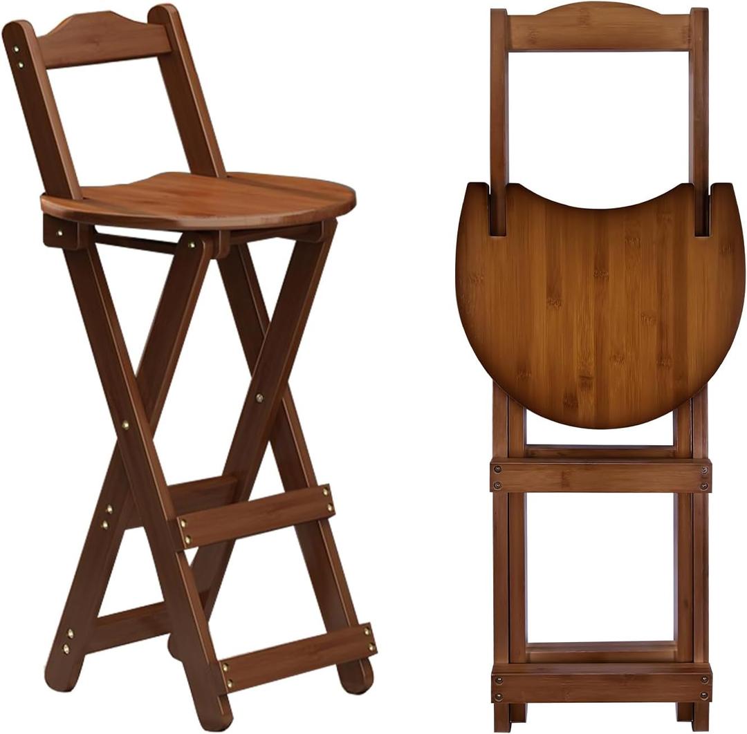 Folding Bar Stool Kitchen24 inch Folding Kitchen Counter Chair Portable Wooden bar Stool Folding Outdoor Shop Kitchen Restaurant Coffee Stool 1 (Brown)