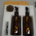 SIDIQI Design Glass Soap Dispenser Set of 2 with Plastic Pumps, Bamboo Tray, Brush & Labels - Ideal for Bathroom & Kitchen Countertop - 500ml/17 Oz