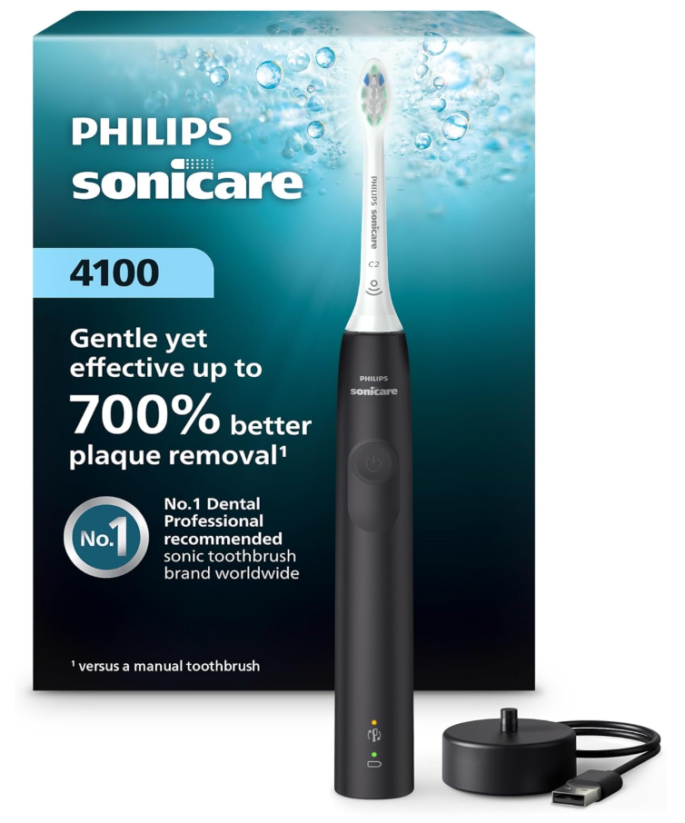 Philips Sonicare 4100 Series Electric Toothbrush - Sonic Toothbrush with Advanced Sonic Technology, Pressure Sensor, Two Intensity Settings, Smartimer & Quadpacer, Deep Pink, Model HX3681/26