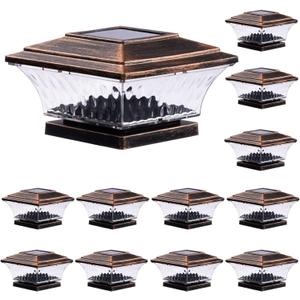 HUYIENO Solar Post Cap Lights Outdoor LED Lighting Deck Fence Cap Light Two Light Modes Warm White/Bright White Suitable for 4x4 Wooden Posts (Brushed Copper, 12pk)