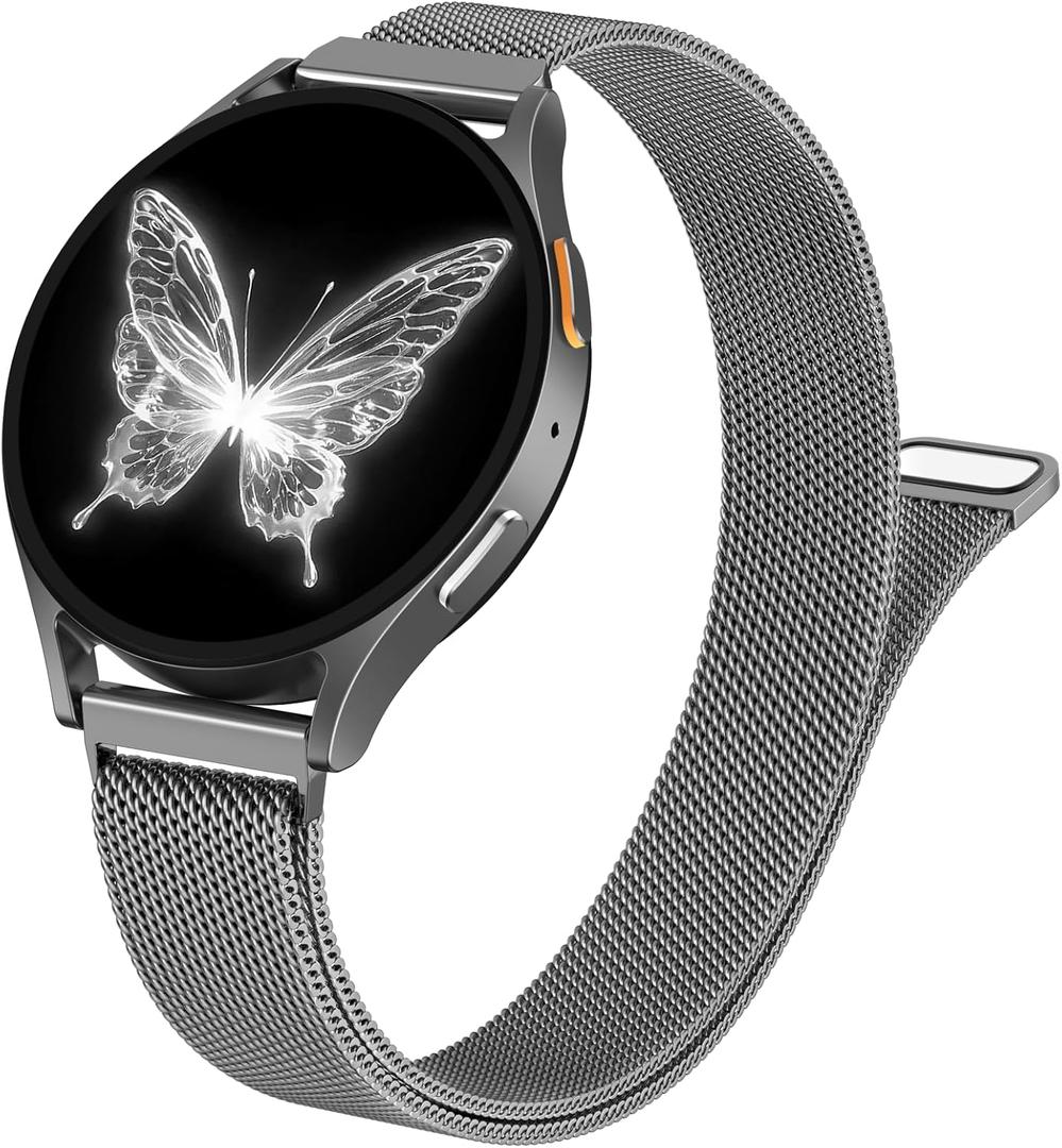 SNBLK Slim Metal Magnetic Bands Compatible with Samsung Galaxy Watch 7 Band 6 5 4 FE 40mm 44mm/6 Classic/Active 2/5 Pro/3, 20mm Milanese Stainless Steel Mesh Strap for Samsung Watch Bands for Women (Space Gray)