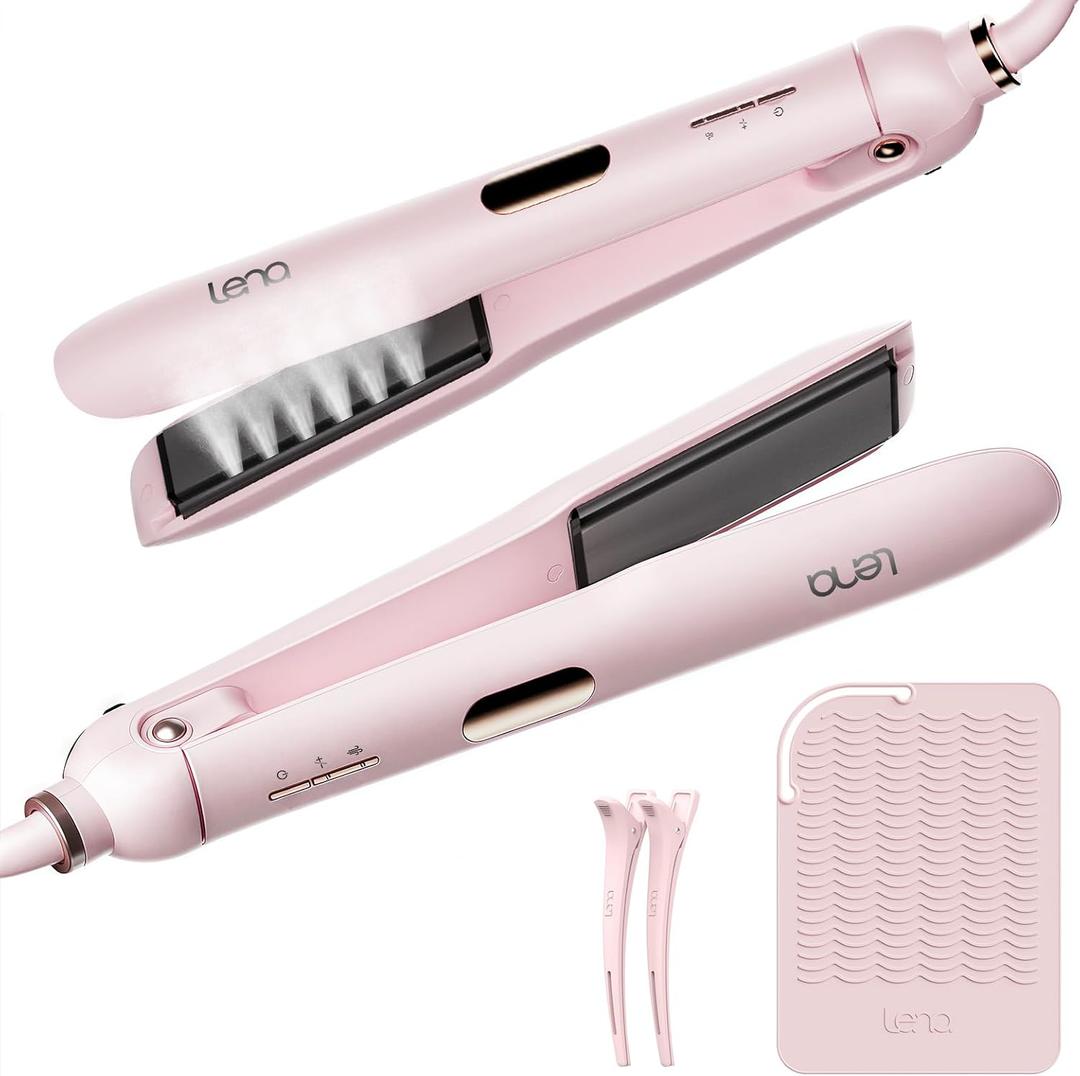 Steam Flat Iron Straightener LENA H11, Professional Salon Styling Tool with Titanium Vapor Plates, Super Straightening Effect, Adjustable Temps for All Hair Types, LED Display, Dual Voltage