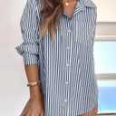 Siliteelon Button Down Dress Shirts for Women Striped Shirts Long Sleeve Casual Collared Office Work Shirt with Pocket Dark Blue and White, XS