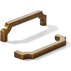 khtumeware 2-Pack 3-1/2 Inch Square Antique Brass Cabinet Pulls, Solid Zinc Alloy Heavy-Duty Handles for Kitchen/Bathroom Cabinets, Drawers & Cupboards (3-1/2 Inch Center to Center)
