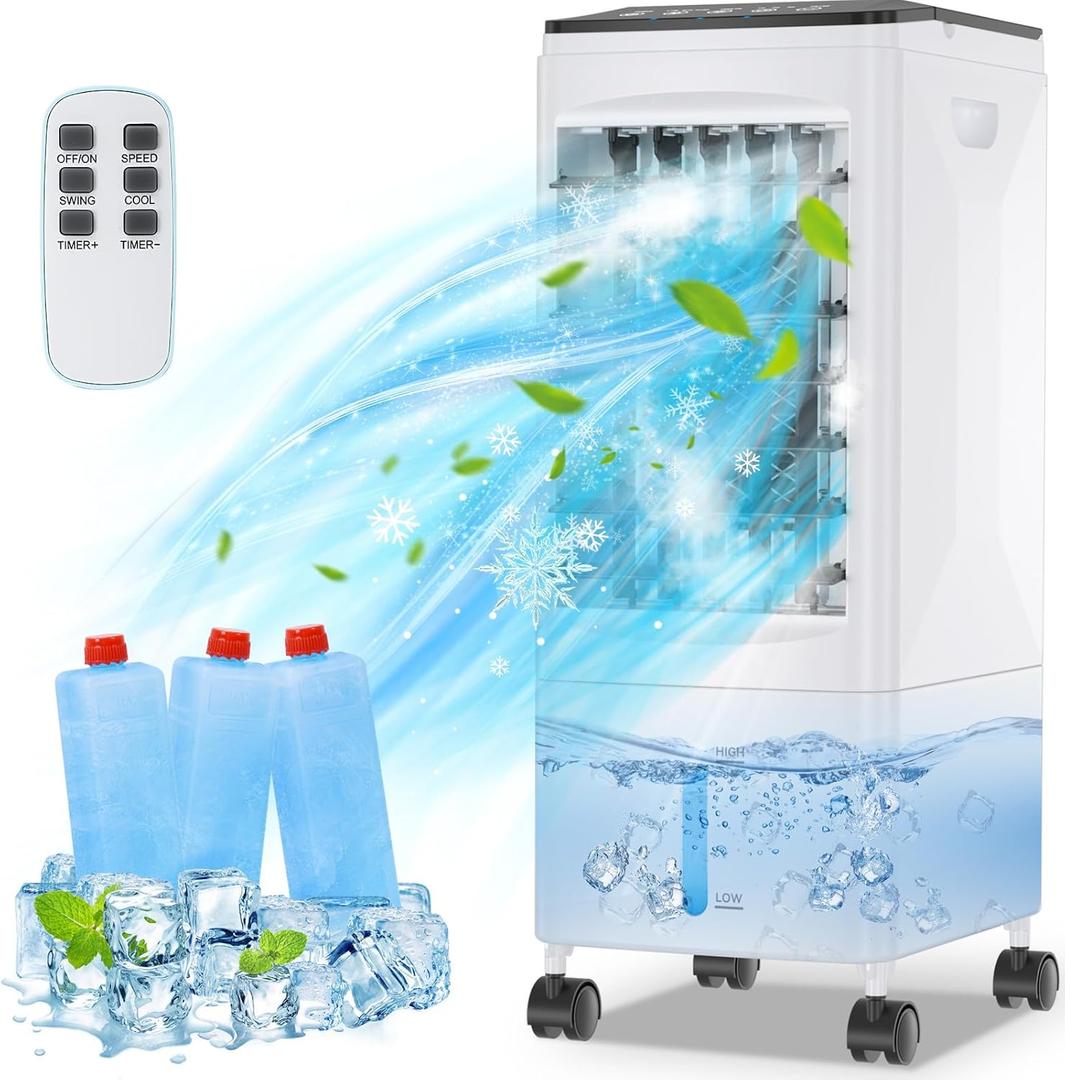 Portable Air Conditioners, Evaporative Air Cooler, Portable AC Cooling Fan w/ 3 Spds & Cooling Mode & Timer, Swamp Cooler w/ Remote, Windowless Air Conditioner Portable for Room Home