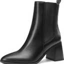 MIXIN Womens Chelsea Ankle Boots Fashion Tall Shaft Low Chunky Block Heel Pointed Toe Fall Winter Heeled Booties Shoes (7, Black)