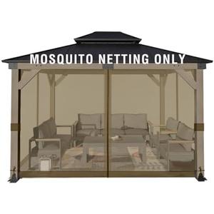 Aoodor Universal azebo Mosquito Netting, Replacement 4-Panel Sidewalls with Double Zippers for Patio, Backyard, Deck, and Lawn (Netting Only, Brown)