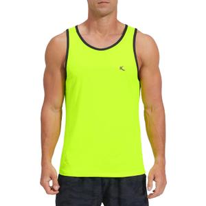 KPSUN Men's Quick Dry Swim Tank Tops Workout Athletic Gym Bodybuilding Fitness Sleeveless Beach Shirts Big and Tall(Neon Green,4XL)