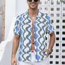 Mens Lace Shirt Short Sleeve Beach Button Down Shirt,Blue Wave,XL (Blue, XL)