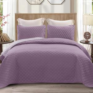 Exclusivo Mezcla Reversible King Size Quilt Bedding Set with Pillow Shams, Lightweight Quilts King Size, Soft Bedspreads Bed Coverlets for All Seasons - (Dusty Lavender, 104"x96")