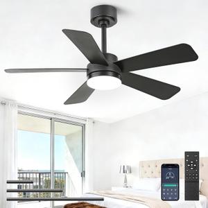 YYEHON 42 inch Ceiling Fans with Lights,Black Ceiling Fan with Light and Remote Control, Reversible, 3CCT, Dimmable, Noiseless, Small Ceiling Fan for Bedroom, Farmhouse, Indoor/Outdoor Use