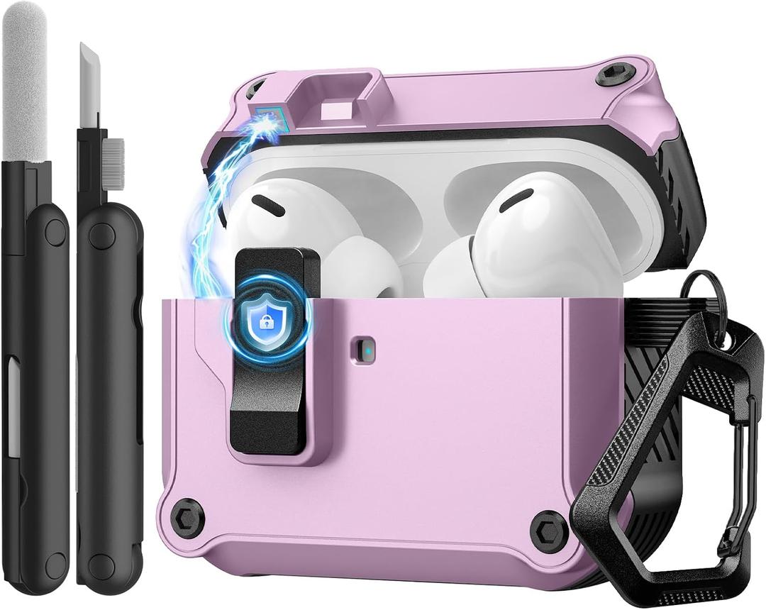 TiMOVO Hard Case for Airpods Pro 3 (2025) with Secure Lock Clip, Purple