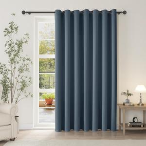 ChrisDowa Room Divider Curtain 90 Inches Long, Wide Blackout Sliding Door Curtain for Bedroom, Room Darkening Privacy Window Curtain for Patio Door (1 Panel Set, Stone Blue, 100 x 90 Inch)