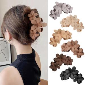 Hawaiian Flower Claw Hair Clips for Women & Girls  6PCS Cute Large Claw Clips for Thick Hair, No-Slip Thick Hair Claw Clip for Long Hair, Stylish Beach Hair Accessories, Neutral Colors (Set of 6)