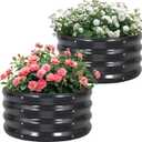 Galvanized Raised Garden Bed- 2Pcs Metal Planter Boxes Outdoor | 12" Tall 24" Round Steel Raised Bed Kit & Fire Pit Ring for Gardening with Protective Tape for Vegetables, Flower (Grey)