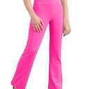 Haloumoning Girls Flare Leggings Kids Casual High Waisted Stretchy Wide Leg Pants Bell Bottoms 5-14 Years Rose Red